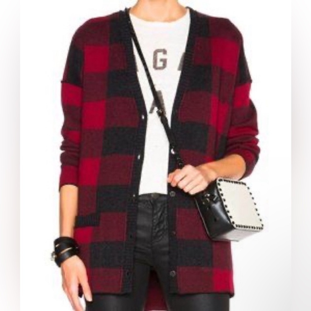 Current Elliott Plaid Cardigan Sweater Oversized
